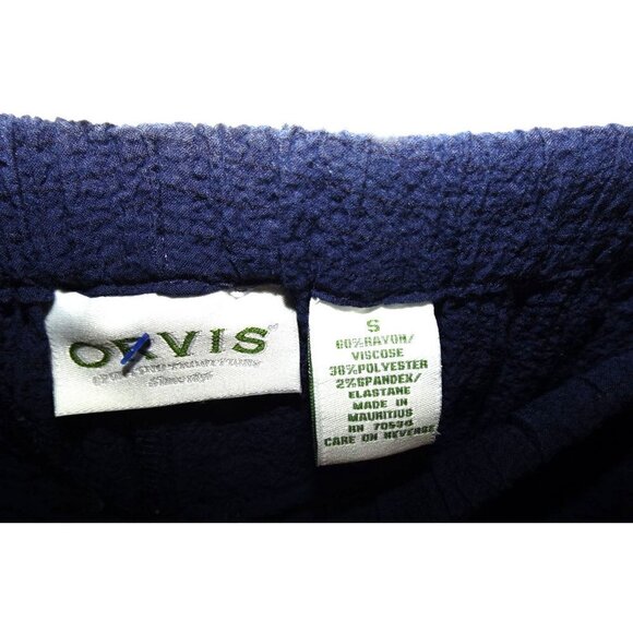 Orvis S navy blue elastic waist casual textured pants back zippered & side pocke - Picture 2 of 5